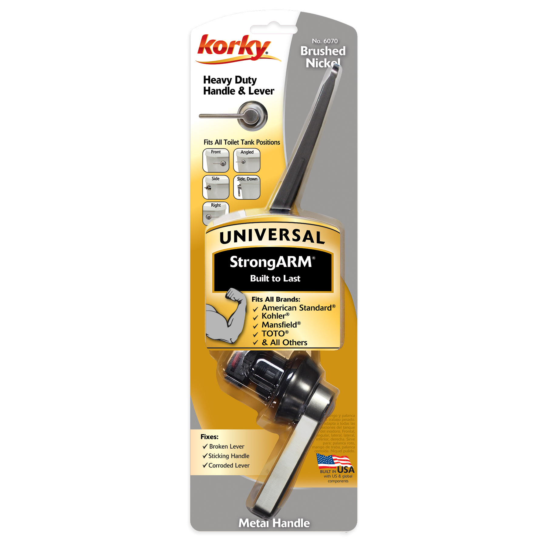 StrongARM Toilet Flush Handle Lever Classic Brushed Nickel Korky